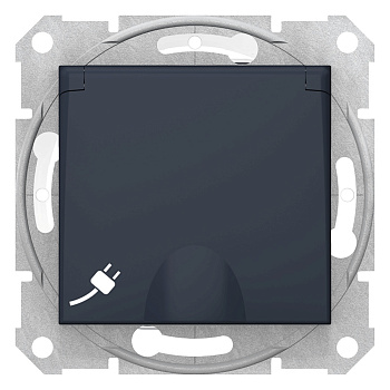 SE Sedna Графит Розетка с/з с защитными шторками, с крышкой IP44 SDN3100370