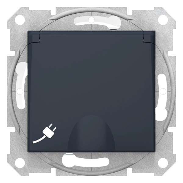 SE Sedna Графит Розетка с/з с защитными шторками, с крышкой IP44 SDN3100370