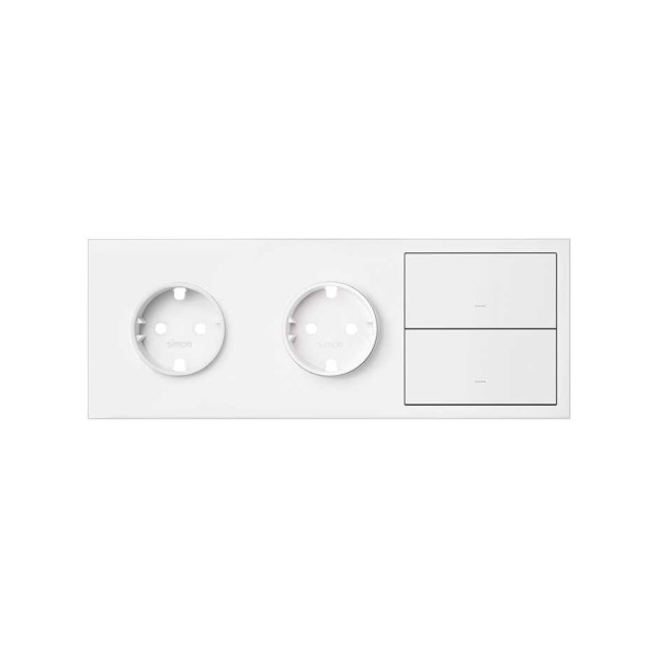 Simon 100 Белый матовый Кит 3 поста, фронт. Накладка на 2 розетки Schuko + 2 клавиши выключателей 10020310-230
