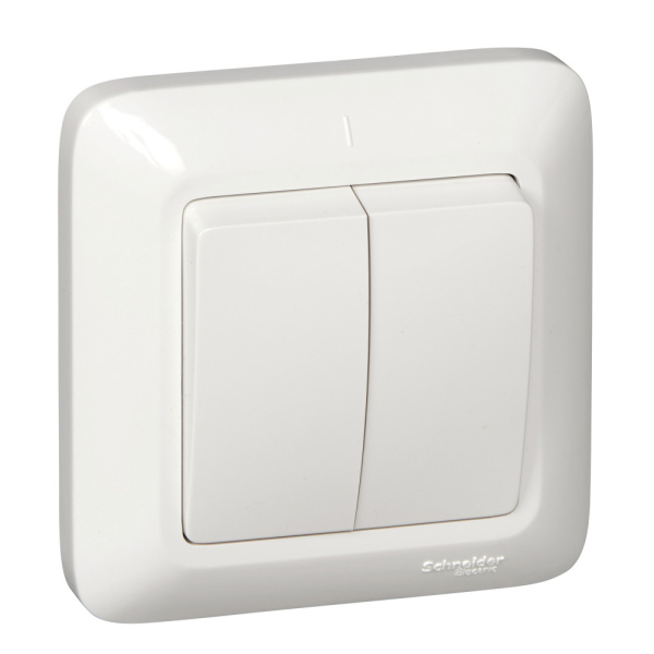 SE Wessen Прима внутр Бел Выключатель 2-клавишный 6А (в сборе) (опт.упак.) S56-043-B