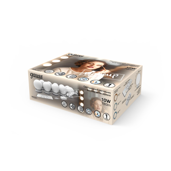 Купить Gauss Светодиодный светильник MAKEUP MK001 10W 780lm 220-240V для зеркала LED 1/8/48