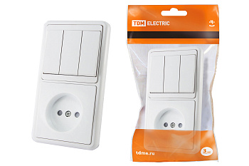 TDM Блок комбинированный БКВР 3-х кл. выкл + розетка 2П с з/ш SQ1813-0006
