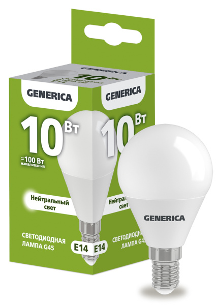 IEK GENERICA Лампа LED G45 шар 10Вт 230В 4000К E14 LL-G45-10-230-40-E14-G