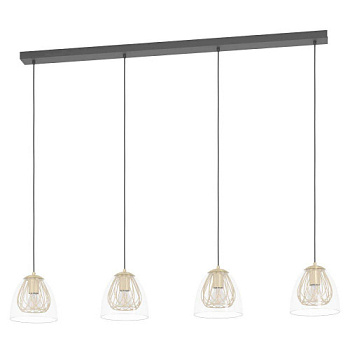 Eglo 390038 Подвесной потолочный светильник (люстра) JAZMINIA, 4x40W, E27, L1350, B195, H1500, сталь, черный, латунь/стекло, прозрачный