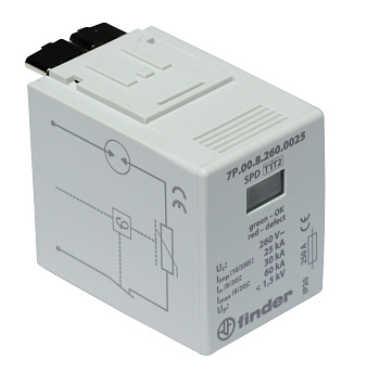 Finder Cменный модуль для Устройств защиты от импульсных перенапряжений; варистор/искровый разрядник (255В АС) 7P008255S012
