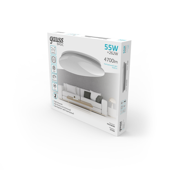 Купить Gauss Светильник Basic Space  Stone НПС 55W 4700lm 4000K  220-240V IP20 530*490*100 LED 1/10 995438260