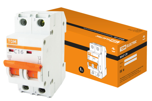 Купить TDM Авт. выкл.ВА47-29 2Р 16А 4,5кА х-ка С SQ0206-0093
