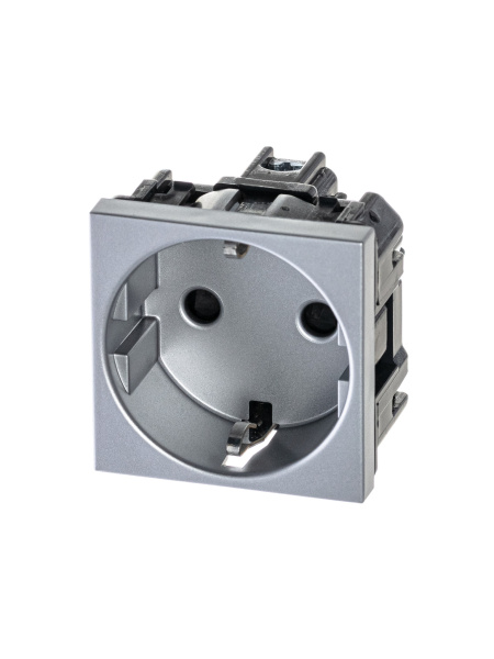 ABB NIE Zenit Серебро Розетка с/з с защитными шторками, винт. зажим, 2 мод 2CLA228800N1301