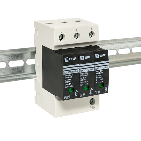 Купить EKF Устройство защиты от импульсных перенапряжений Т1+Т2; Iimp-12,5kA; In-20kA; Uc-275В; 3+0