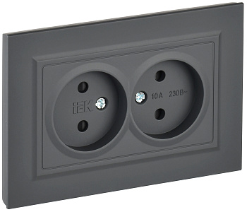 IEK BRITE Графит Розетка 2-я без з/к с з/ш 10А в сб. РСш12-2-БрГ