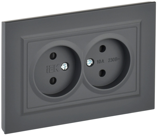 IEK BRITE Графит Розетка 2-я без з/к с з/ш 10А в сб. РСш12-2-БрГ