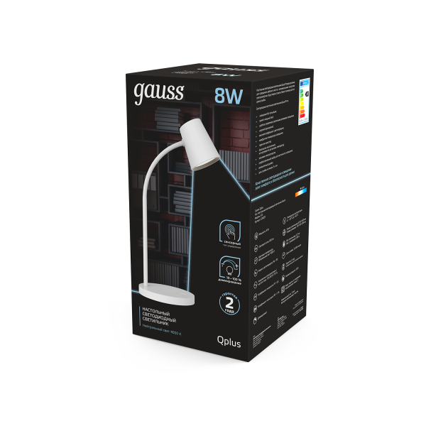 Купить Gauss Светильник настольный Qplus модель GTL603 8W 600lm 4000K 170-265V белый диммируемый LED 1/8 GT6031