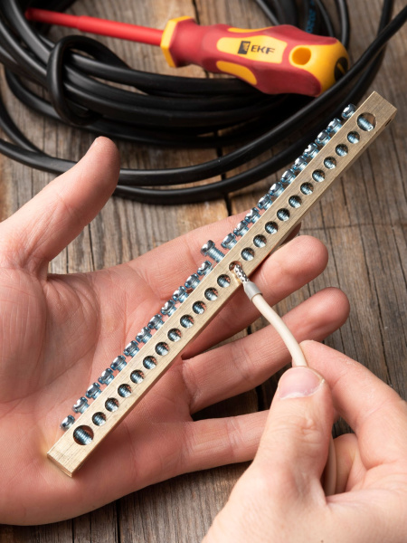 Купить EKF PROxima Шина PEN "ноль-земля" (8х12мм) 24 отверстия латунь крепеж по краям