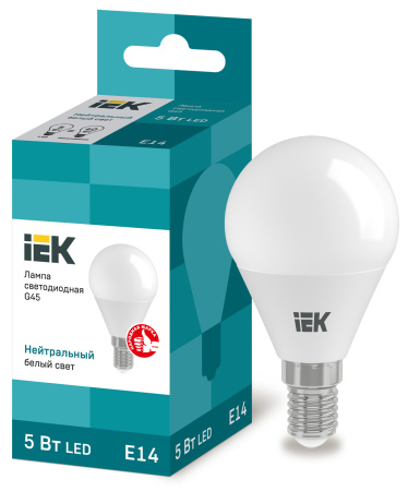 IEK Лампа светодиодная ECO G45 шар 5Вт 230В 4000К E14 LLE-G45-5-230-40-E14