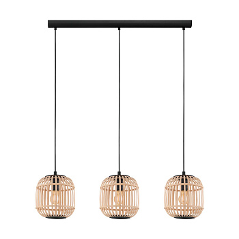 Eglo 43217 Подвес BORDESLEY, 3x28W (E27), L910, H400, сталь, черный/дерево, натуральный