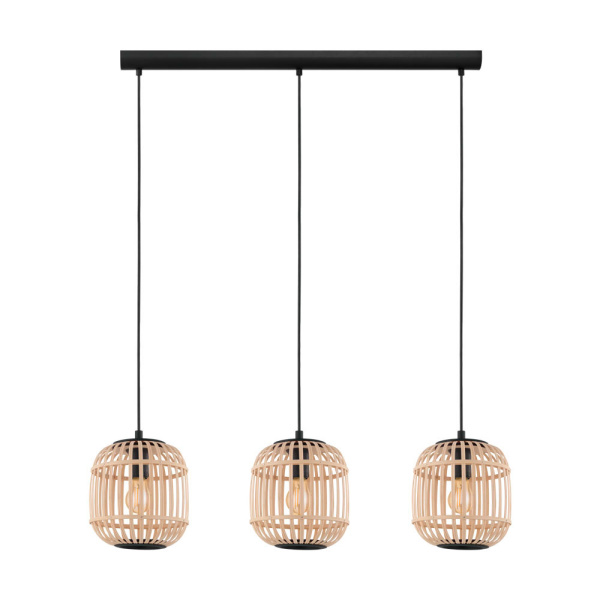 Eglo 43217 Подвес BORDESLEY, 3x28W (E27), L910, H400, сталь, черный/дерево, натуральный