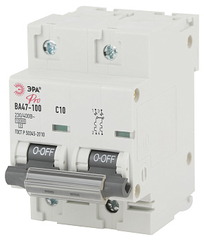 ЭРА NO-902-271 Pro Автоматический выключатель ВА47-100 2Р 10А 10 кА кривая С (6/60/1440)