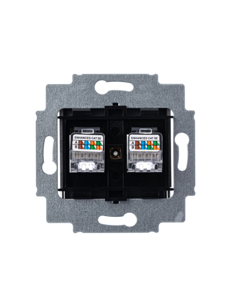 Купить ABB EPJ Levit сталь / дымчатый чёрный Розетка компьютерная, 2хRJ45 кат,5e, сталь 2CHH295118A6069