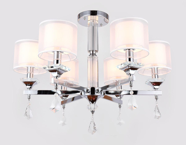 Ambrella Подвесная люстра с хрусталем TR4533/6 CH/WH хром/белый E14/6 max 40W D700*560 Купить Ambrella Подвесная люстра с хрусталем TR4533/6 CH/WH хром/белый E14/6 max 40W D700*560