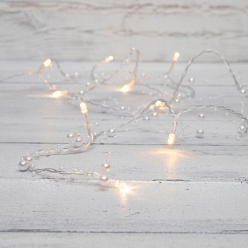 NEON-NIGHT Гирлянда светодиодная «Жемчужинки» 1.5 м, 10 LED, прозрачный ПВХ, цвет свечения теплый белый, 2 х АА (батарейки не в комплекте) 303-097