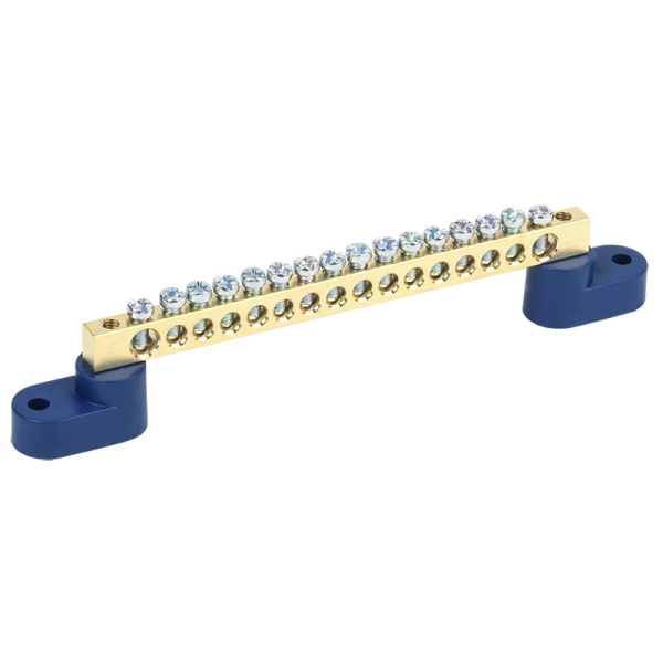 Шина «N» нулевая 6х9 мм на двух угловых синих изоляторах 16 групп Rexant 11-2330