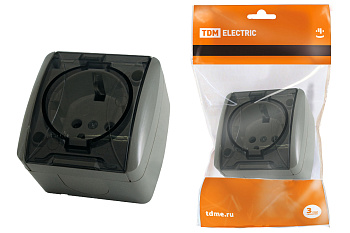 TDM Розетка 2П+3 открытой установки IP54 16А с прозрачной крышкой серая "Селигер" SQ1818-0107
