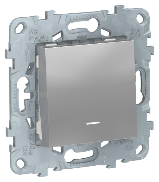 Купить SE Unica New Алюминий Выключатель 1-клавишный, с подсветкой, сх. 1а NU520130N