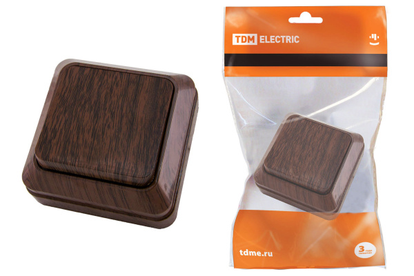 TDM Выключатель 1-кл. открытой установки IP20 10А, бук "Ладога" SQ1801-0027