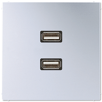 JUNG LS 990 Алюминий Накладка 2xUSB 2.0 (с несущей платой, монтаж только шурупами) MAAL1153