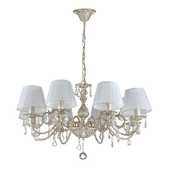 Odeon Light 3229/8 ODL16 018 белый/зол.патина/ткань/хрусталь Люстра E14 8*40W 220V MAGALI