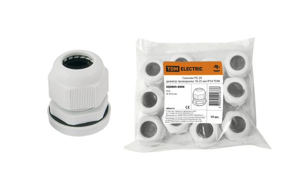 TDM Сальник PG 29 диаметр проводника 18-25мм IP54 SQ0805-0006