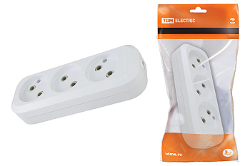 TDM Колодка розеточная 3 гнезда 2П б/з 10А 250В белая SQ1806-0010