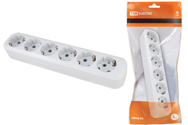 TDM Колодка розеточная 6 гнезд 2П+З 16А 250В белая SQ1806-0039
