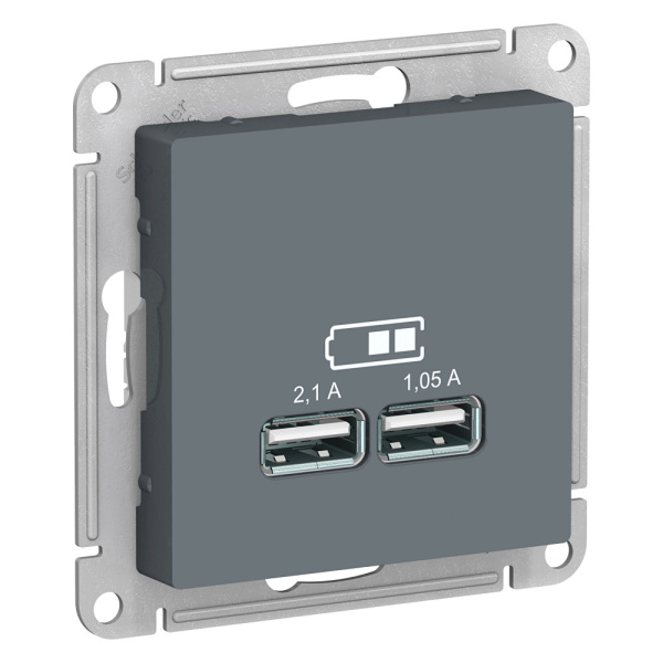 Systeme Electric AtlasDesign Грифель USB, 5В, 1 порт x 2,1 А, 2 порта х 1,05 А, механизм