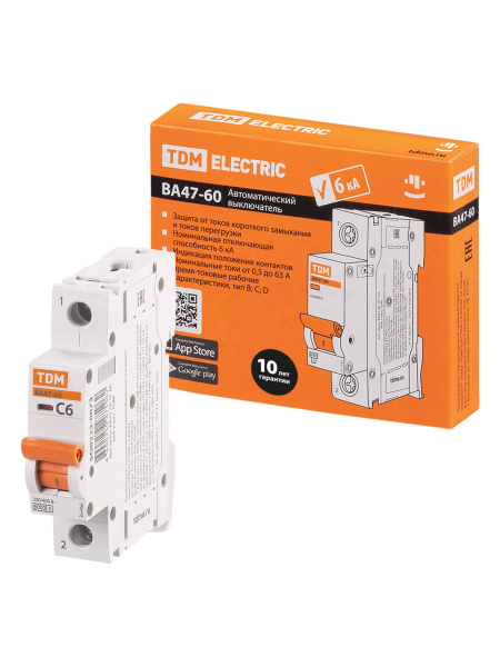 TDM Авт. выкл. ВА47-60 1Р  6А 6кА х-ка С SQ0223-0073