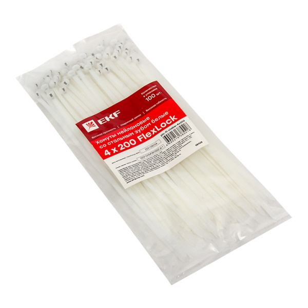 Купить EKF PROxima Хомут нейлоновый со стальным зубом (б), 4x200 (100шт)