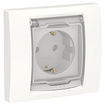 SE Unica New Белый Розетка с/з со шторками, с крышкой, IP44, в сборе с рамкой NU003718