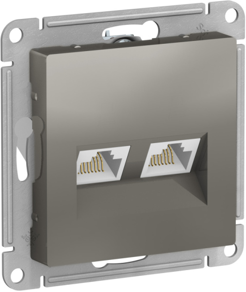 Systeme Electric AtlasDesign Сталь Розетка двойная компьютерная RJ45+RJ45, кат.5E, механизм