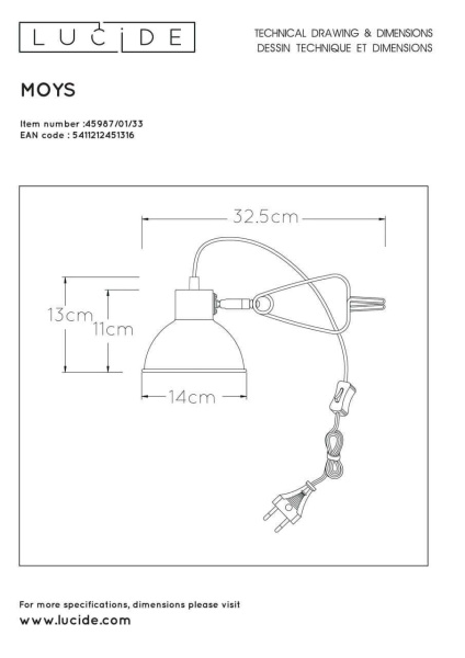 Купить Lucide MOYS Зеленый Настольная лампа 45987/01/33