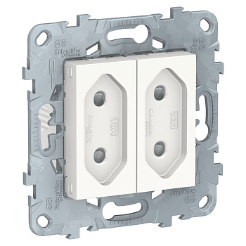 SE Unica New Бел Розетка б/з 2-модульная, со шторками, винт. зажим, 10А NU503118