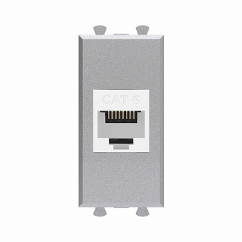 DKC Компьютерная розетка RJ-45 без шторки модульная, кат.6, "Avanti", "Закаленная сталь", 1 модуль
