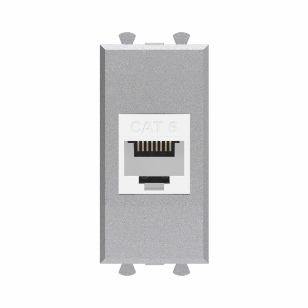 DKC Компьютерная розетка RJ-45 без шторки модульная, кат.6, "Avanti", "Закаленная сталь", 1 модуль