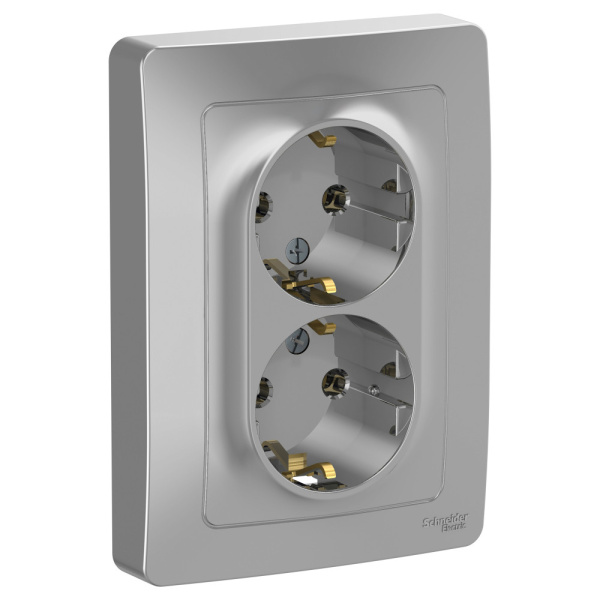 Systeme Electric Blanca внутр Алюминий Розетка 2-ая с/з без шторок, 16А, 250В