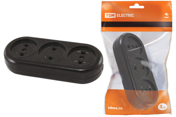 TDM Розеточная колодка 3 гнезда 2П 16А макс. "Ретро" 250B (карболит) SQ1806-0104