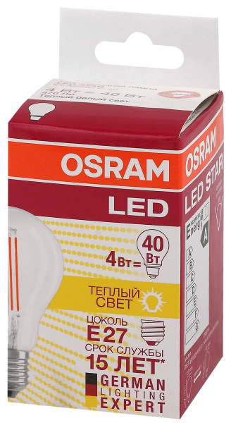 Купить Osram Лампа LED шар прозрачный E27 5,4W 830 4052899971639