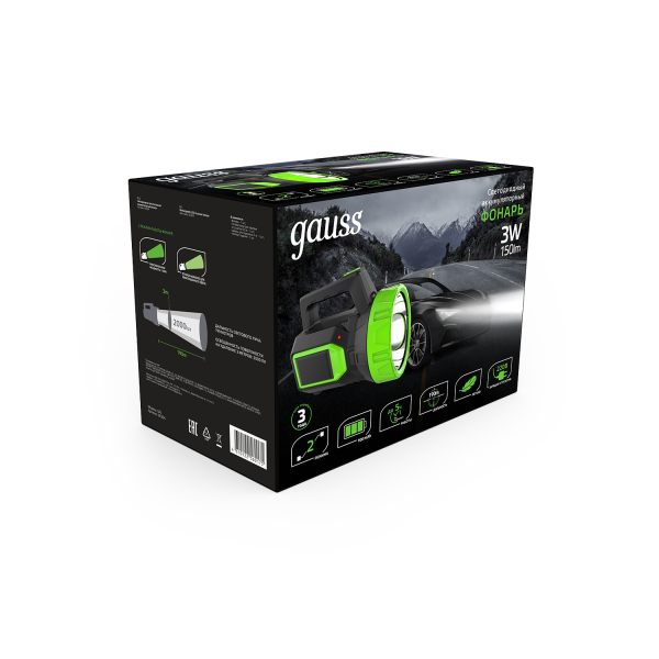 Купить Gauss Фонарь прожекторный модель GFL604 3W 150lm lead acid 900mAh LED 1/10/40 GF604
