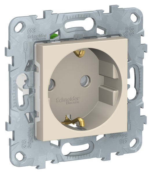 Купить SE Unica New Беж Розетка с/з со шторками, с быстрозажимными клеммами 16А, 250В NU505744