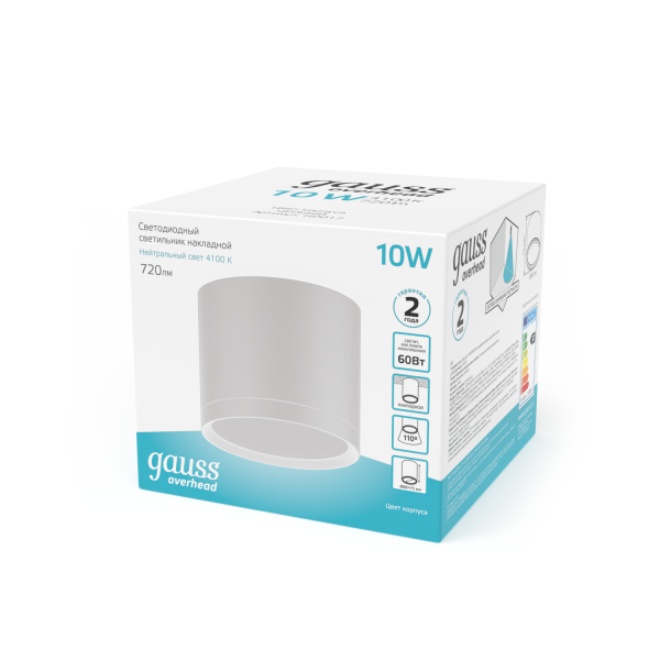 Купить Gauss Светильник Overhead накл цил 10W 720lm 4100K 170-240V IP20 88*75мм белый с расс LED HD024
