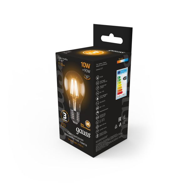 Купить Gauss Лампа Filament А60 10W 930lm 2700К Е27 LED 102802110