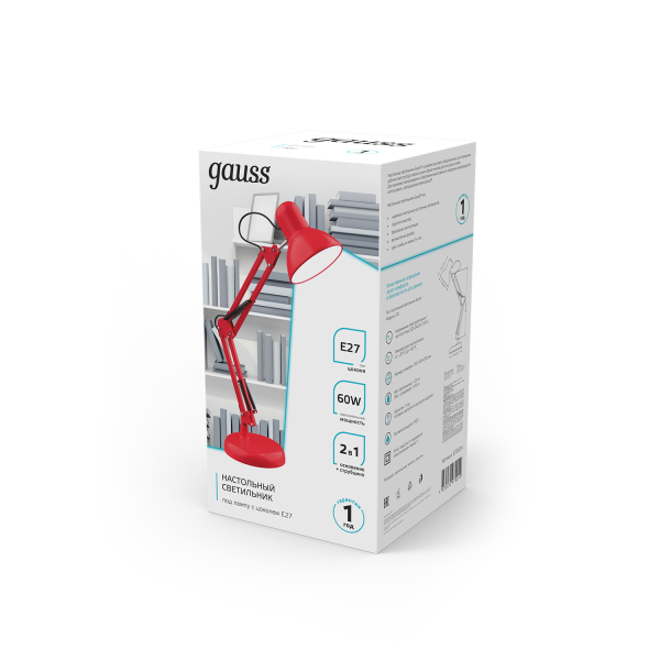 Купить Gauss Светильник настольный модель GTL002 60W 220-240V E27 красный струбцина и основание 1/12 GT0024